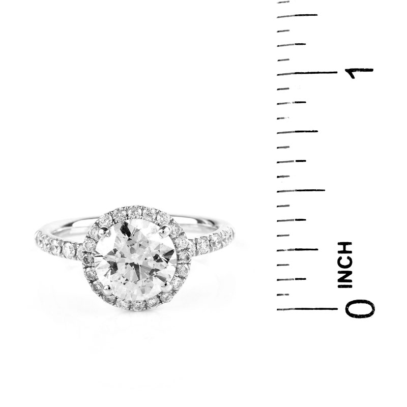 GIA Certified 2.0 Carat Round Brilliant Cut Diamond and 14 Karat White Gold Engagement Ring.