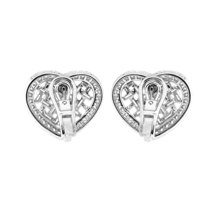 Approx. 4.0 Carat Baguette and Round Brilliant Cut Diamond and Platinum Earrings. Signed Plat.