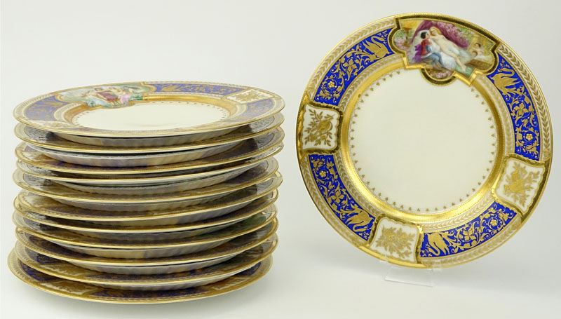 Twelve (12) Fine Hutschenreuther Early 20th Century Hand Painted Cabinet Plates.