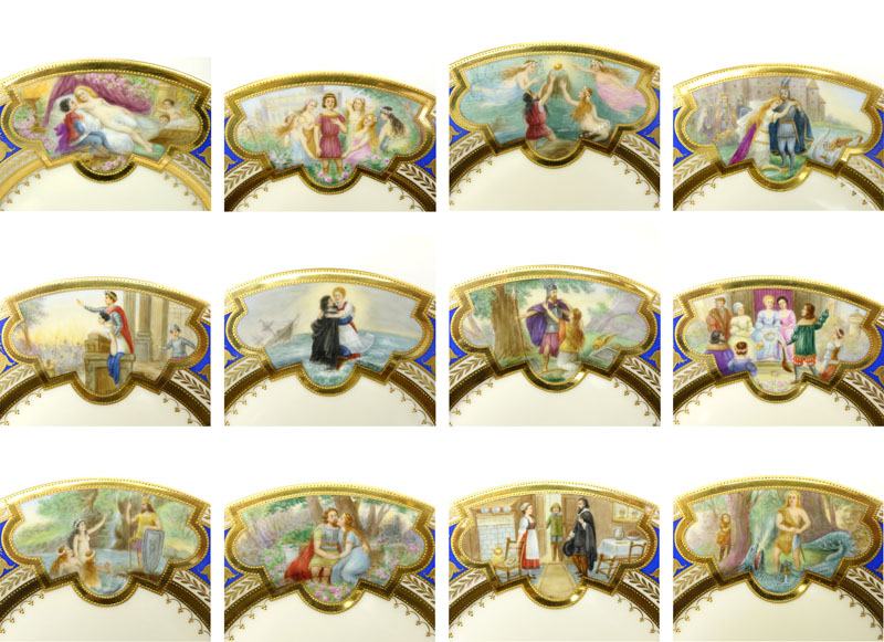Twelve (12) Fine Hutschenreuther Early 20th Century Hand Painted Cabinet Plates.