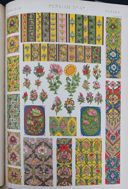 Owen Jones, British (1809–1874) Book with color plates "The Grammar of Ornament" 1910. Hardcover, gilt edges.