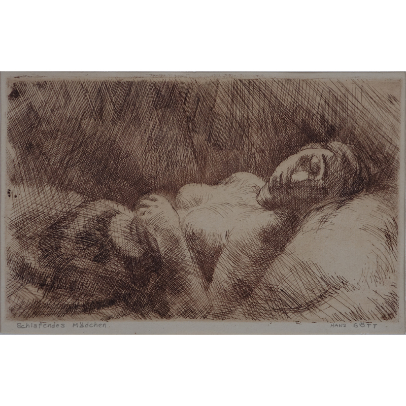 Hans Gott, German (1883-1974) Etching "Schlafendes Madchen". Signed and titled in pencil. 