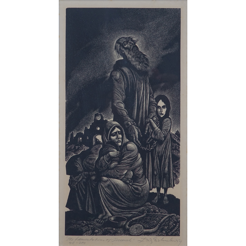 Fritz Eichenberg, German (1901-1990) Wood engraving "The Lamentations of Jeremiah". Signed, titled and numbered 98/200.