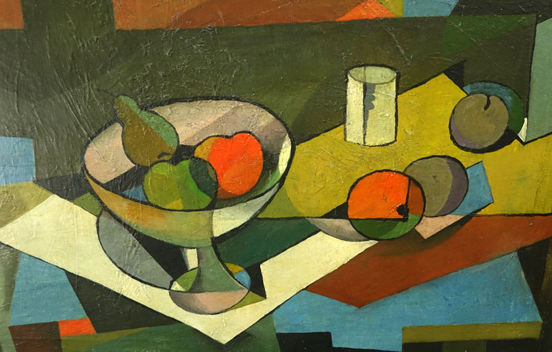 Kenneth Stubbs, American  (1907 - 1967) Oil on Canvas, Abstract Still Life Fruits, Signed Lower Left.