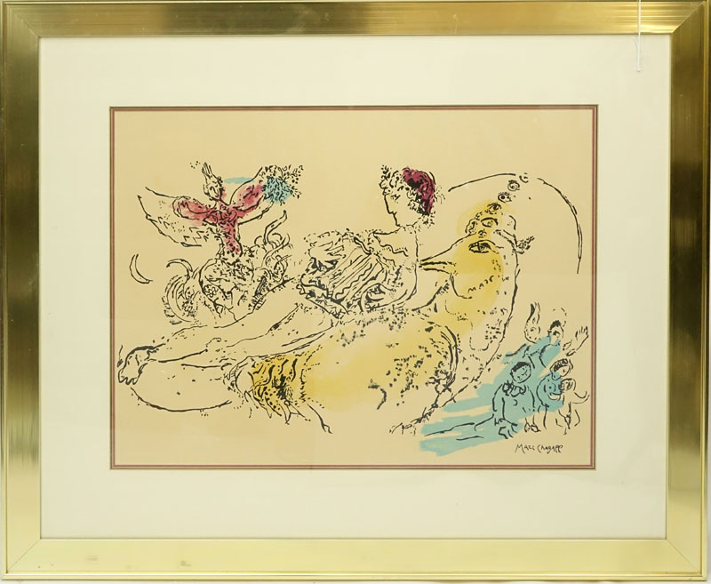 Marc Chagall, French (1887 - 1985) Color Lithograph "The-Accordionist,1957" Signed in the Plate. Good condition.