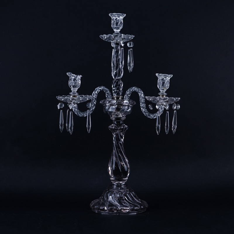 Baccarat Style Crystal Candelabra. Unsigned. AS IS condition, with missing arms, losses, breaks.