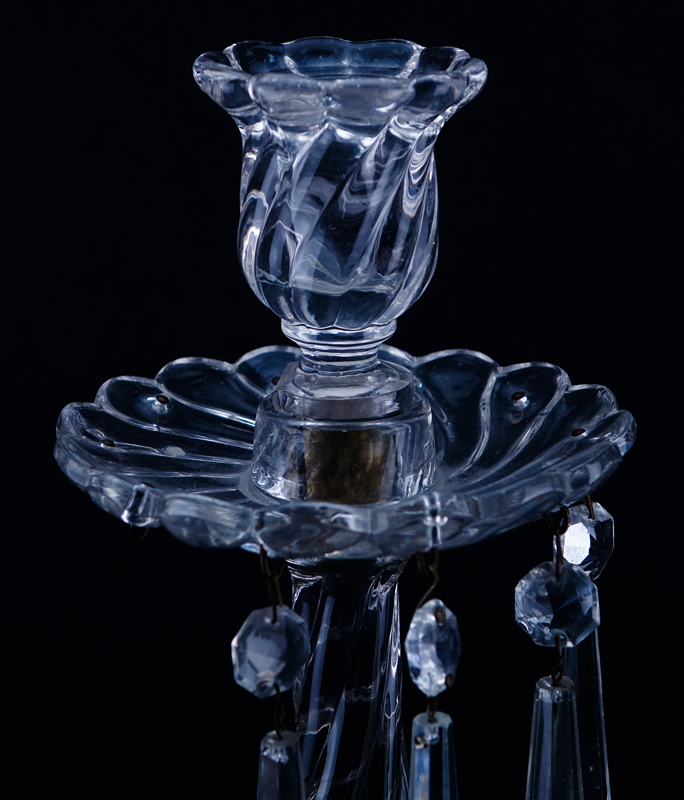 Baccarat Style Crystal Candelabra. Unsigned. AS IS condition, with missing arms, losses, breaks.