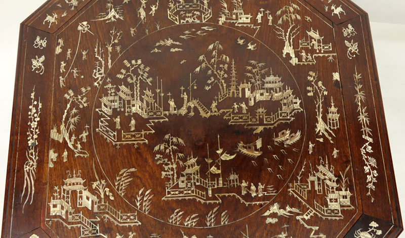 Chinese Carved Hardwood and Bone Inlay Occasional Table.