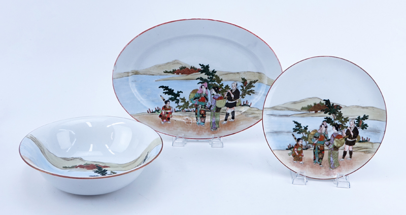 Fifty Six (56) Piece Japanese Kutani Porcelain Service, Meiji Period. 