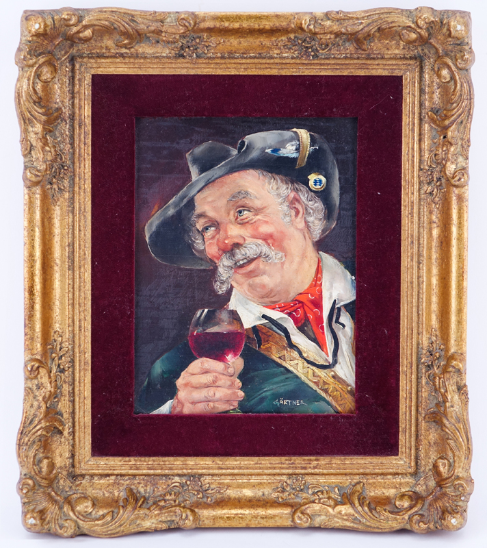 19/20th C. Oil on Panel, Man with Wine Glass, Signed Gartner Lower Right. Good condition. 