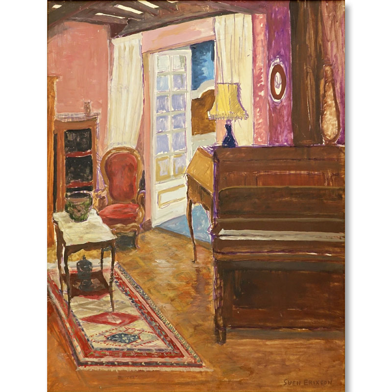 Attributed to: Sven Erixson, Swedish (1899 - 1970) Mixed Media on Panel, Interior Scene, Signed Lower Right.