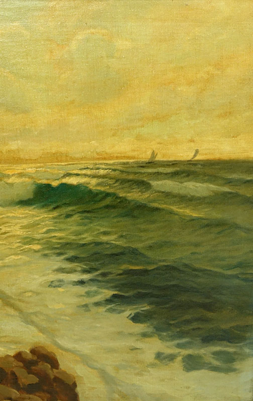 Warren Mansfield, American  (20th century) Oil on Canvas "Rocky Coast" Signed Lower Left. Copyright mark en verso. 