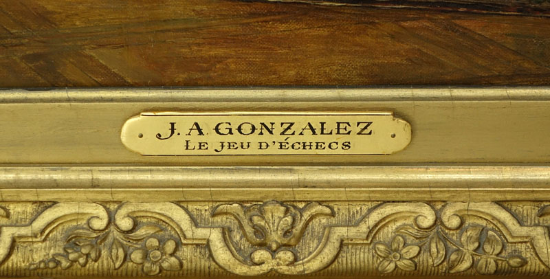 Juan Antonio Gonzales, Peruvian (1822 - 1914) Oil on Canvas " Le Jeu D'Echecs / Competitive Game of Chess" Signed 'Juan A Gonzales' Lower Left.