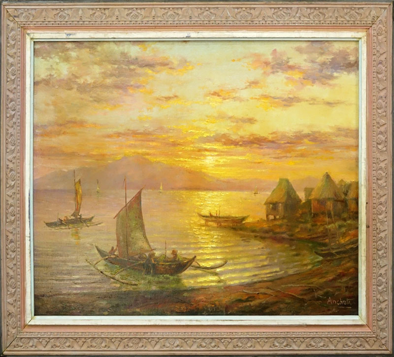 Possibly: Isidro Ancheta, Filipino (1882 - 1946) Oil on Masonite "Beachscape" Signed 'Ancheta' Lower Right.