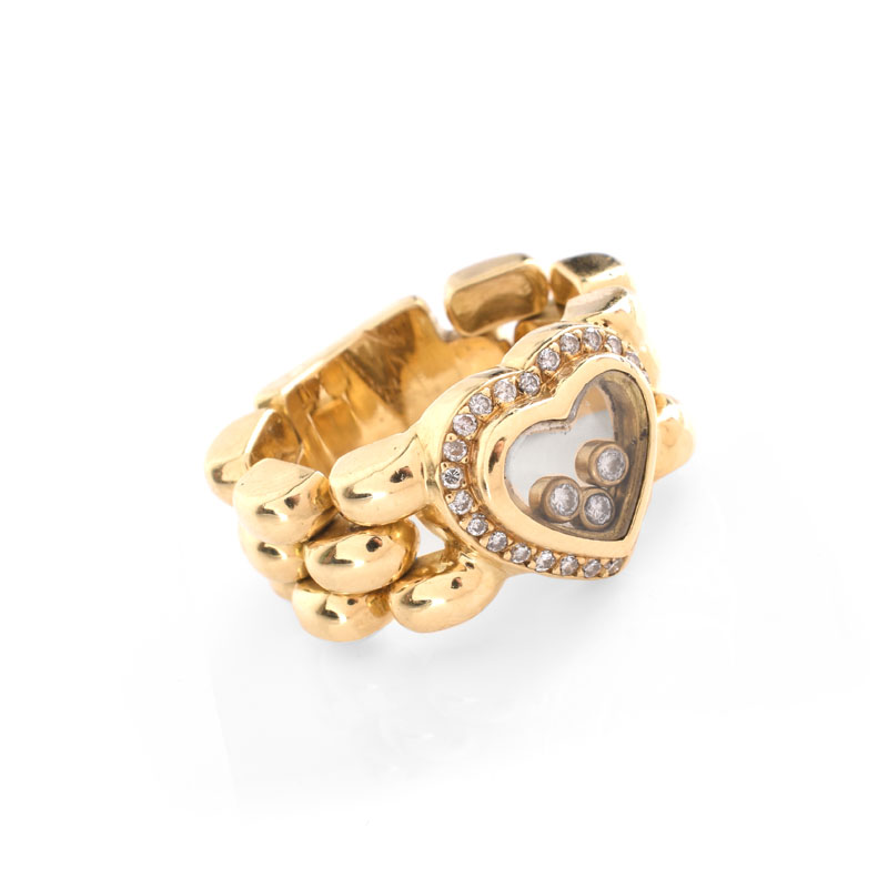 Chopard style Diamond and 18 Karat Yellow Gold Happy Diamond Flexible Link Ring. Unsigned.