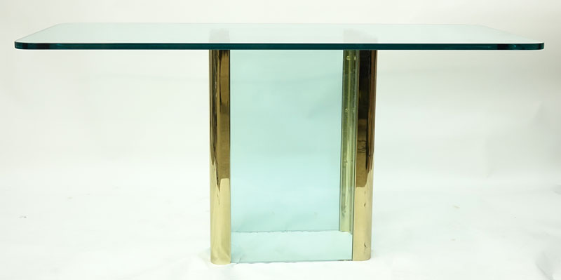 Attributed to Pace Collection. Glass and brass console/dining table. Unsigned.