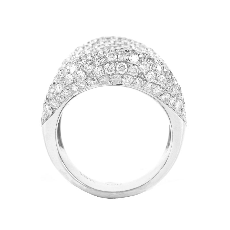 Contemporary Approx. 6.20 Carat Pave Set Round Brilliant Cut Diamond and 18 Karat White Gold Dinner Ring. Diamonds G-H color, VS clarity. 