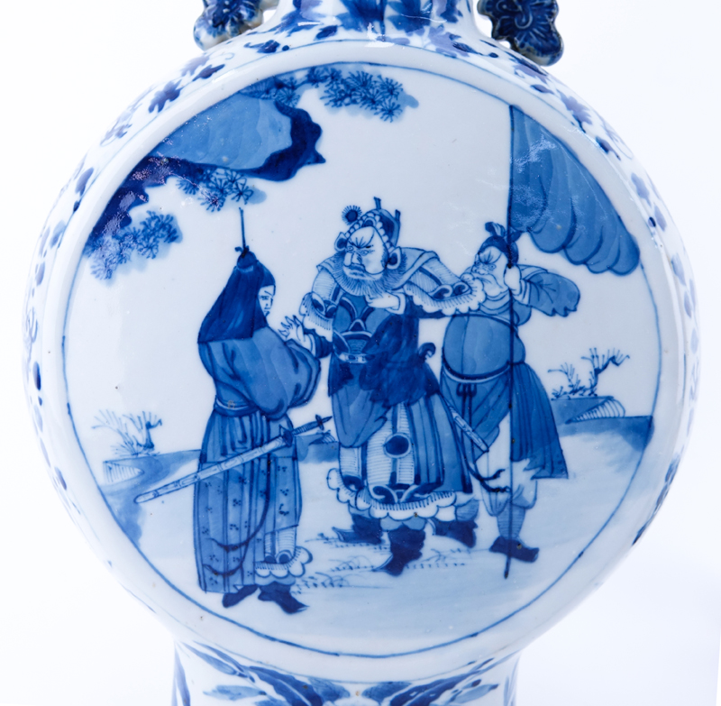 Pair of 19th Century Chinese Blue and White Porcelain Moon Flasks / Vases.