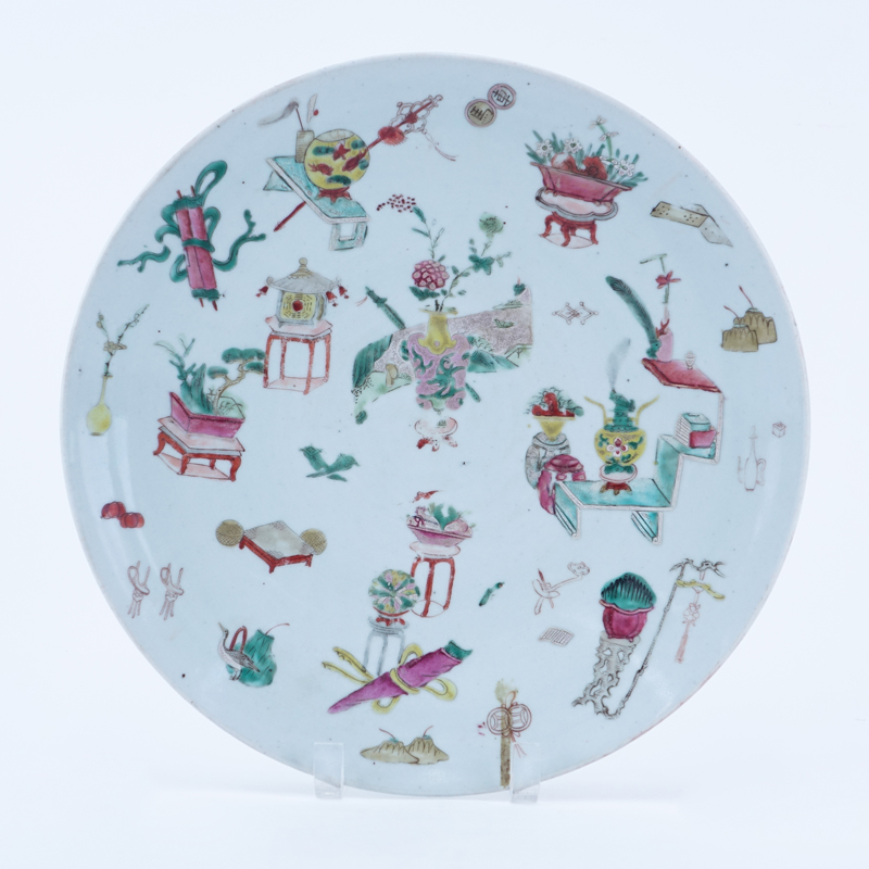 Chinese Famille Rose Hand Painted Porcelain Charger. Export seal mark to base.