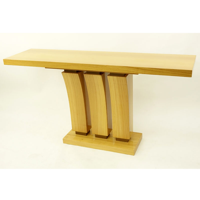 Modern Art Deco Style Satinwood Console Table. Minor Rubbing and scuffs otherwise good condition. Measures 32-1/4" H x 60" W x 16" Depth.