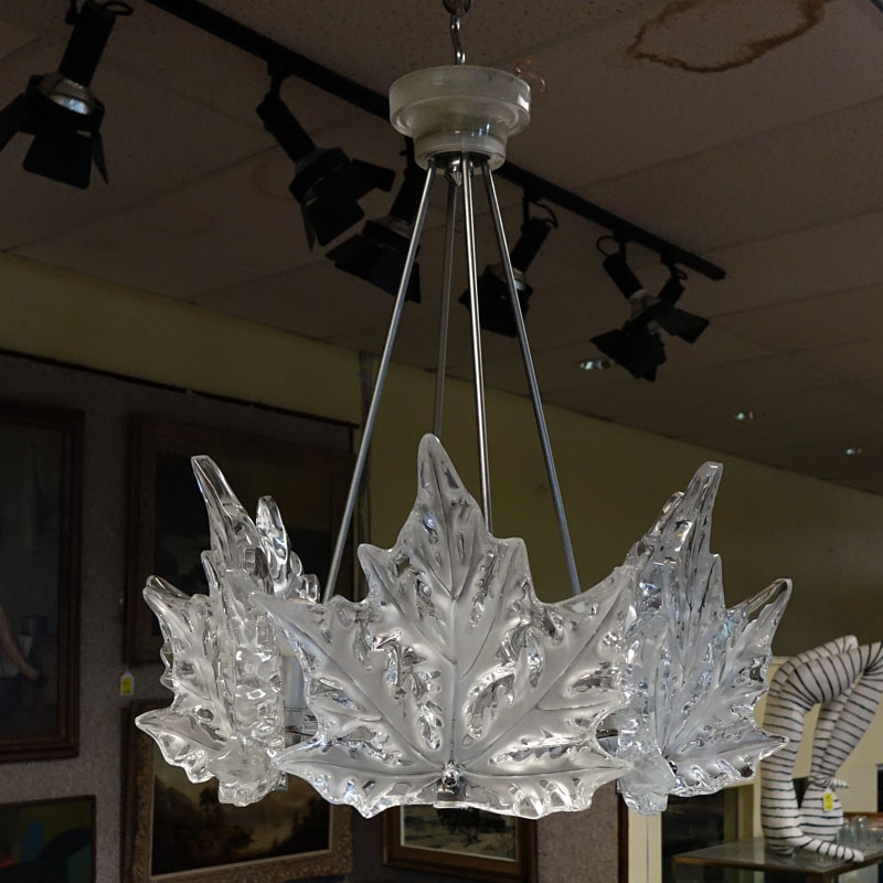 Lalique "Champ Elysees" Chrome, Clear and Frosted Crystal Chandelier. 