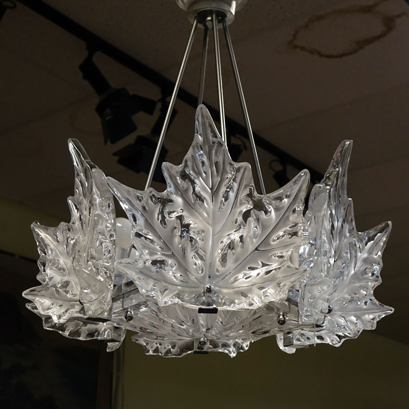 Lalique "Champ Elysees" Chrome, Clear and Frosted Crystal Chandelier. 