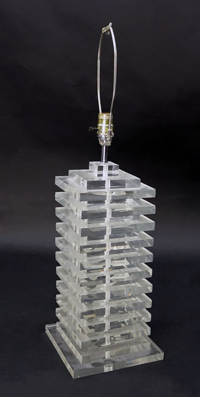 Mid Century Modern Stacked Lucite Lamp. Small nicks to base, scuffs. 
