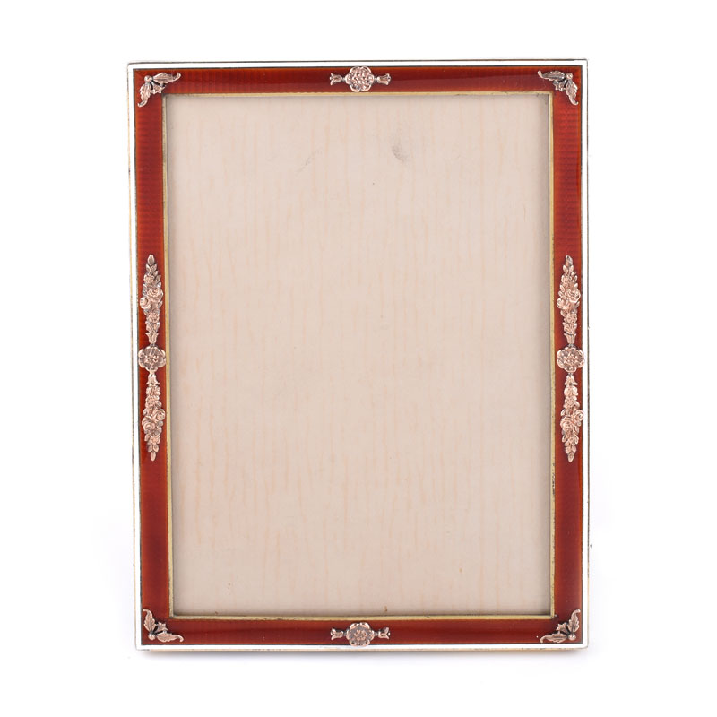 Russian Faberge 56 Rose Good (14K), 88 Silver and Guilloche Enamel Picture Frame. Signed ?.???????, stamped 88. 