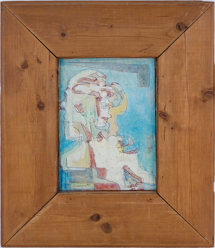 Nelia Massarotti, Italian (1918 - 1978) Mixed Media On Wood Panel "Personaggio Segreto". 