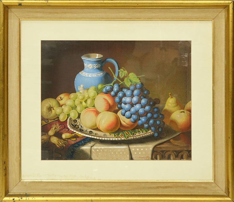 Alexander Stanesby, British (1832 - 1916) Watercolor on Paper, Still Life of Fruits on a Table Top, Signed and Dated 1886 Lower Right. 