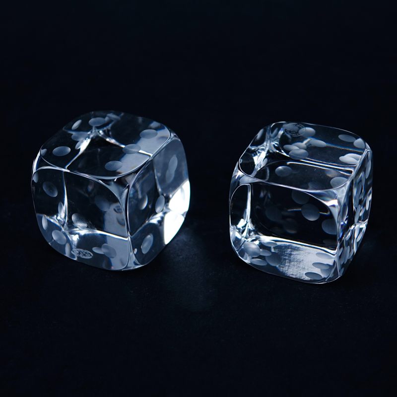 Pair of Baccarat Molded Crystal Dice. Both signed. Good condition.