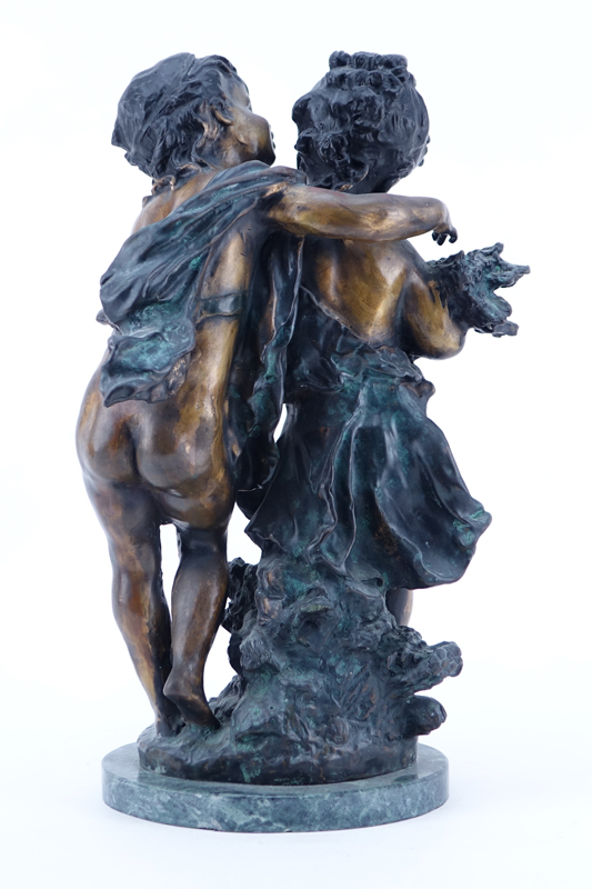 After: Auguste Moreau, French (1834 - 1917) Patinated Bronze Sculpture on Marble Base, "Secrets" Signed. 