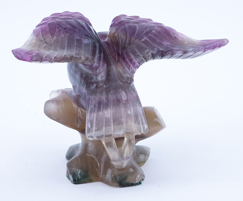 Amethyst Carved Sculpture of a Eagle Perched on Branch.