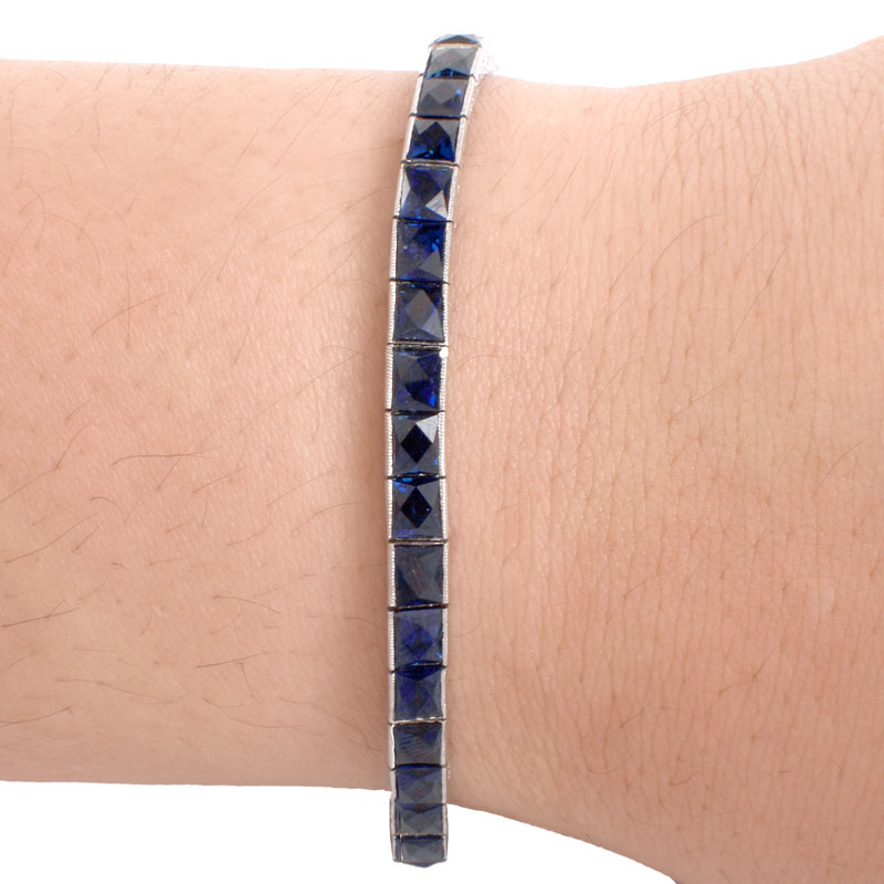 Vintage Sapphire and Platinum Line Bracelet. Sapphires with vivid saturation of color.