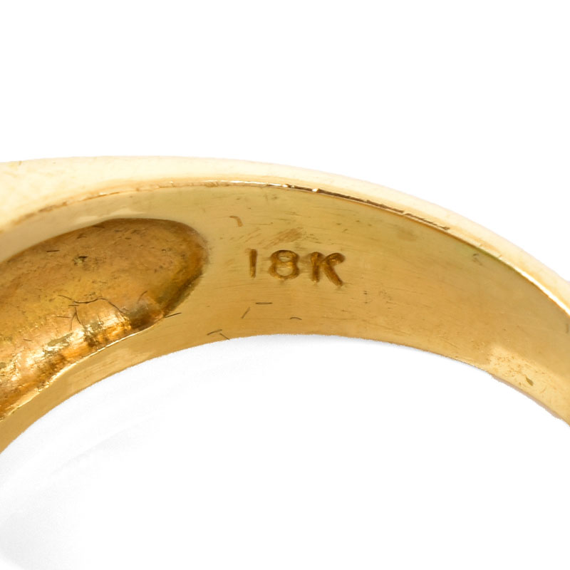 Vintage Approx. 2.48 Carat Trapezoidal Cut Tsavorite Garnet, Diamond and 18 Karat Yellow Gold Ring. 
