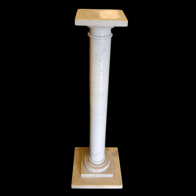 Mid Century White Marble Pedestal. Needs cleaning and has a few small nicks.