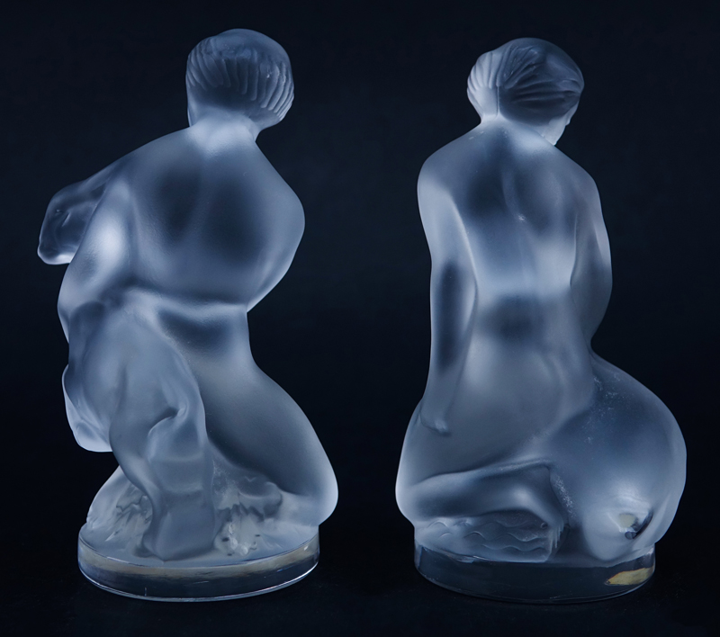 Two (2) Lalique Frosted Crystal Figurines/Paperweights "Leda" and "Diane". 