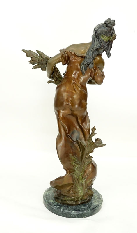 After: Auguste Moreau, French (1834 - 1917) Patinated Bronze Sculpture on Marble Base "Spring: Woman with 