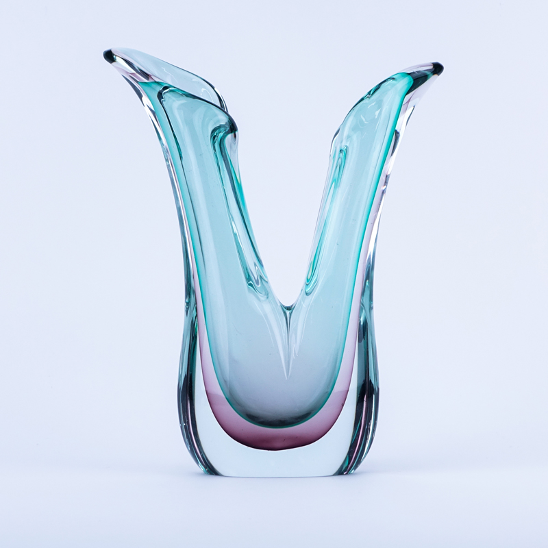 Murano Sommerso Art Glass Free Form Vase.