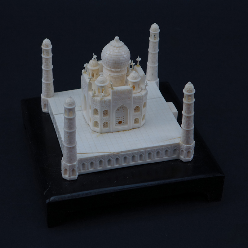 Carved Bone Model of the Taj Mahal on Wood Base. Platform is electrified.