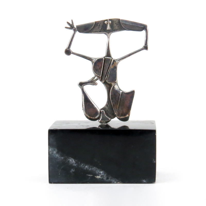 Oswaldo Vigas, Venezuelan (1926-2014) Sterling Silver Sculpture on Marble Base, Standing Bujita. 