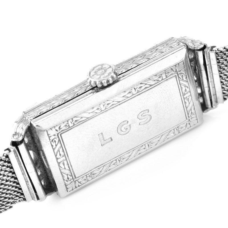 Antique Circa 1910 Tiffany & Co Approx. .85 Carat Diamond and Platinum Lady's Watch with Adjustable Mesh Link Platinum Bracelet. Manual movement.