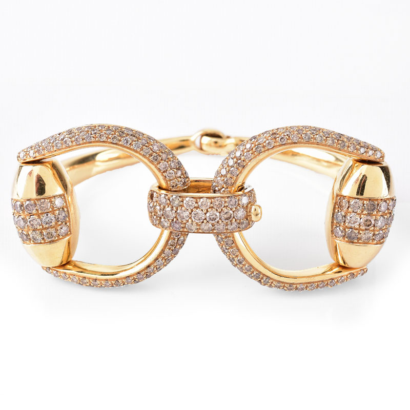 Vintage Gucci Approx. 6.0 Carat Pave Set Round Brilliant Cut Diamond and 18 Karat Yellow Gold Horse Bit Bracelet.