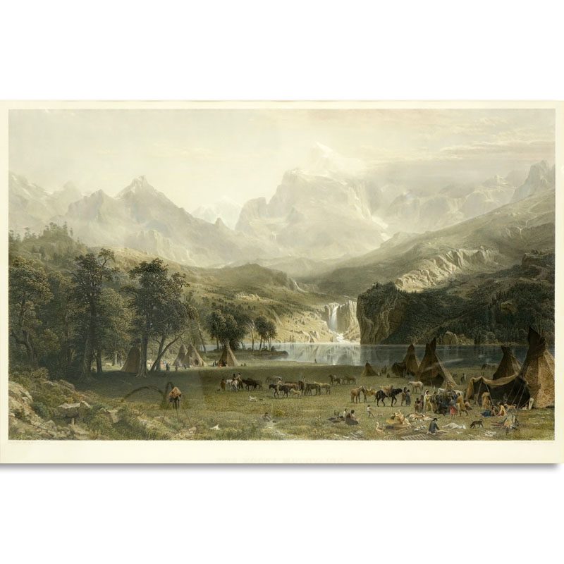 After: Albert Bierstadt, German (1830 - 1902) Hand Color Engraving "The Rocky Mountains" (Landers Peak). New York: Edward Bierstadt, 1866. Includes Edward Bierstad Hardcover Book. 