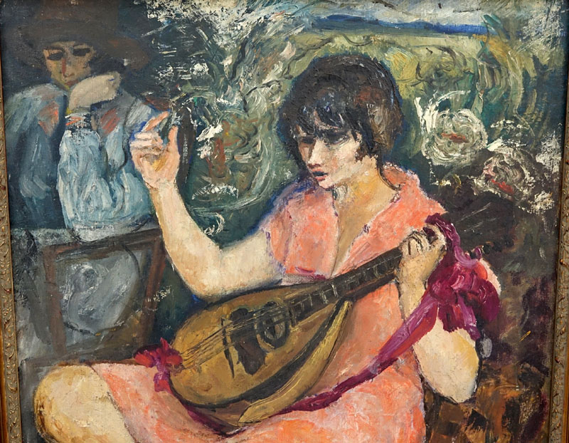 after: Marcel Dyf, French (1899-1985) Oil on Canvas, Woman Playing Mandolin. Signed lower right. Good condition. 