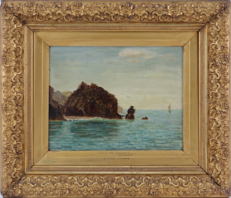 David James, British (1853 - 1904) Oil on Board, Near the Lazard Cornwall, Signed 'David James' Lower Left. Artist name and title inscribed on frame.