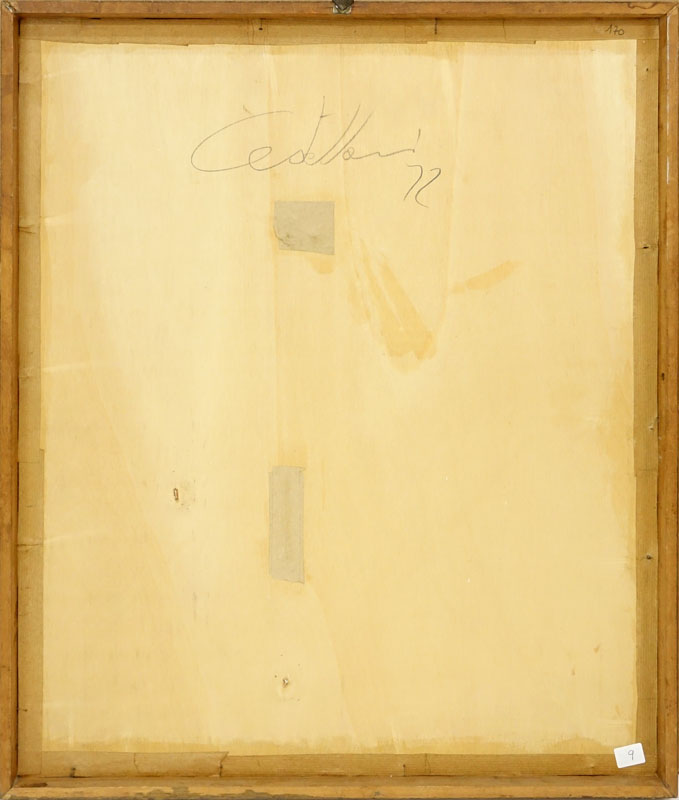 20th Century Italian "Arte Povera" Oil and String On Wood Panel. Signed and dated lower right Castellani '72. 