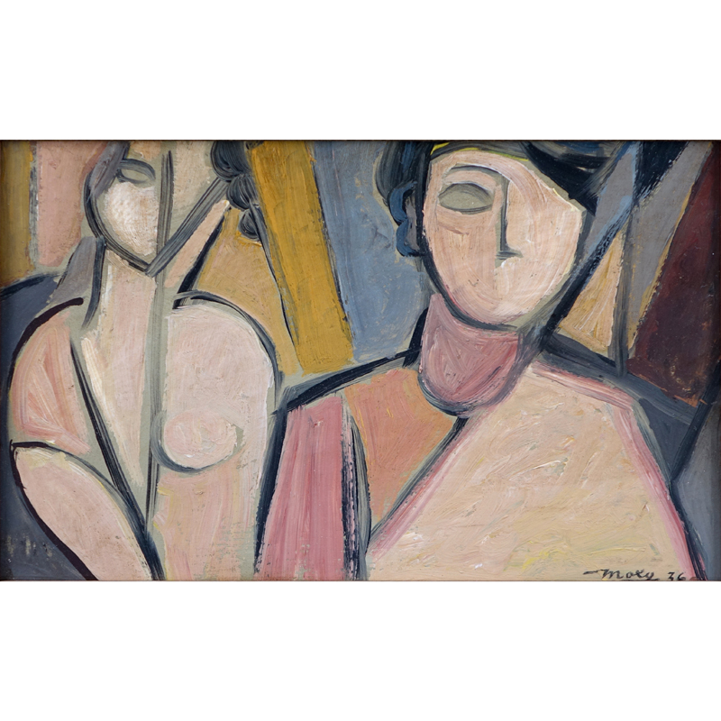 Possibly: Max Herman Maxy, Romanian (1895 - 1971) Oil on panel "Cubist Work of Man & Woman". 