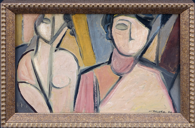Possibly: Max Herman Maxy, Romanian (1895 - 1971) Oil on panel "Cubist Work of Man & Woman". 