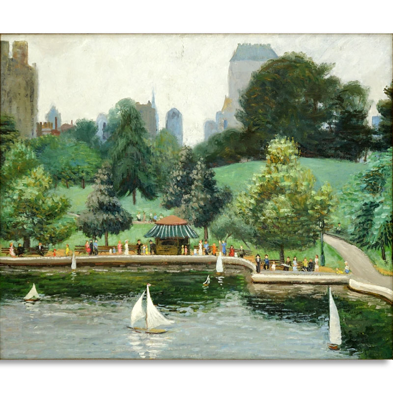 Antique Well Done Oil on Canvas, View of Central Park in Gilt Period Style Frame. Unsigned.